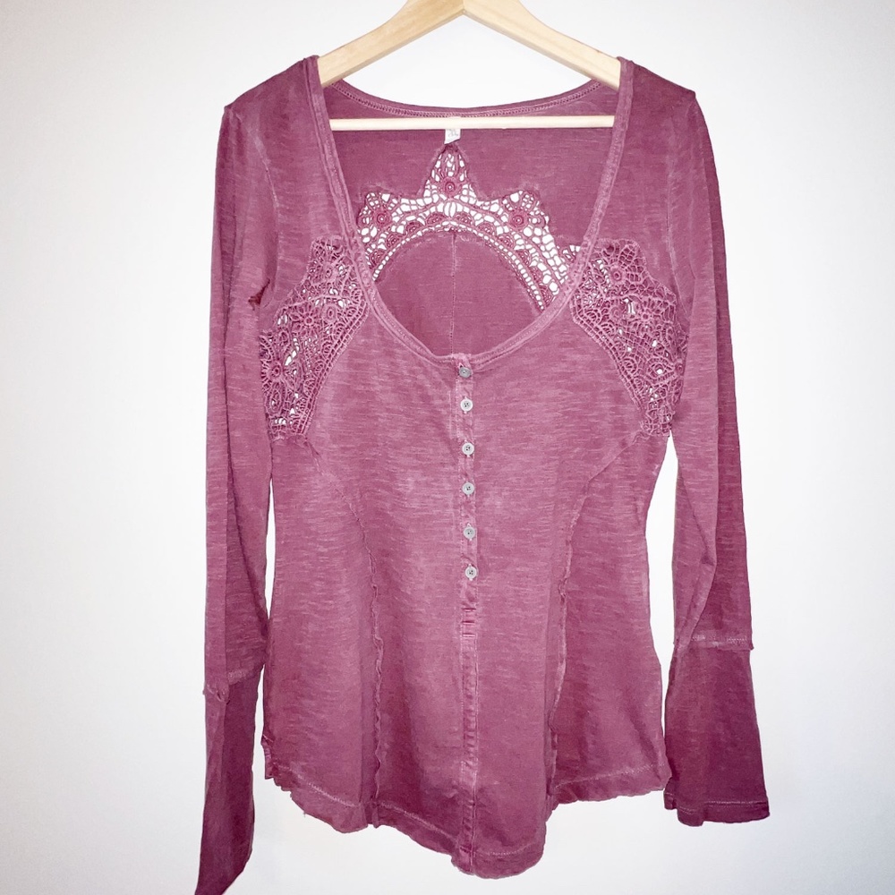 Free People Cotton Henley with Lace Detail
